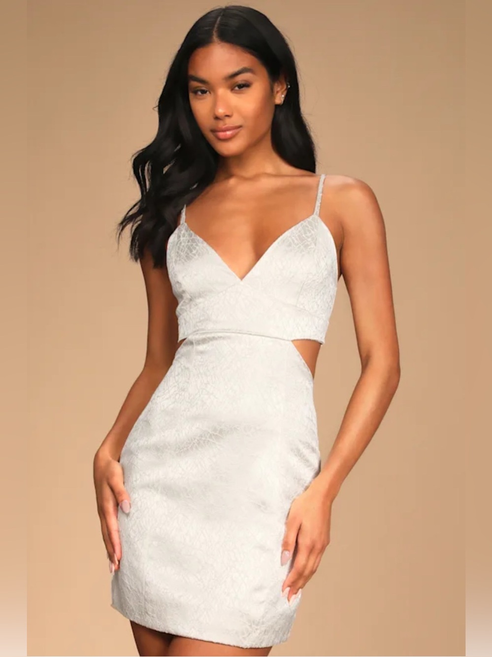 THESE THREE BOUTIQUE Ivory Satin Cutout Bodycon Mini Dress